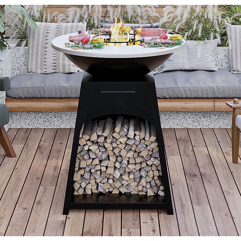 Grill z płytą i paleniskiem ze stali - szer. 81 x dł. 81 x wys. 96 cm - Czarny - CORVERA