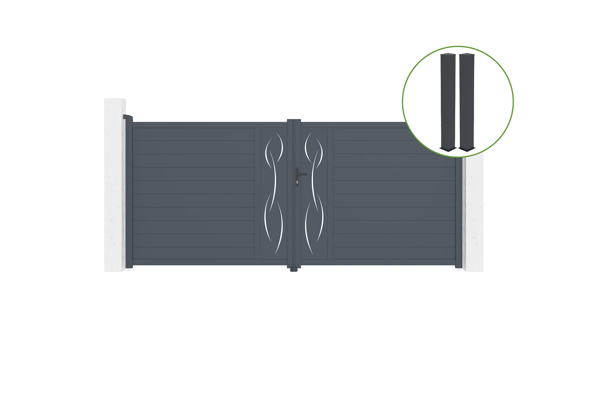 Brama skrzydłowa 4m LIFE wys. 180cm aluminium szare + 2 słupki 20x20cm wys. 190c