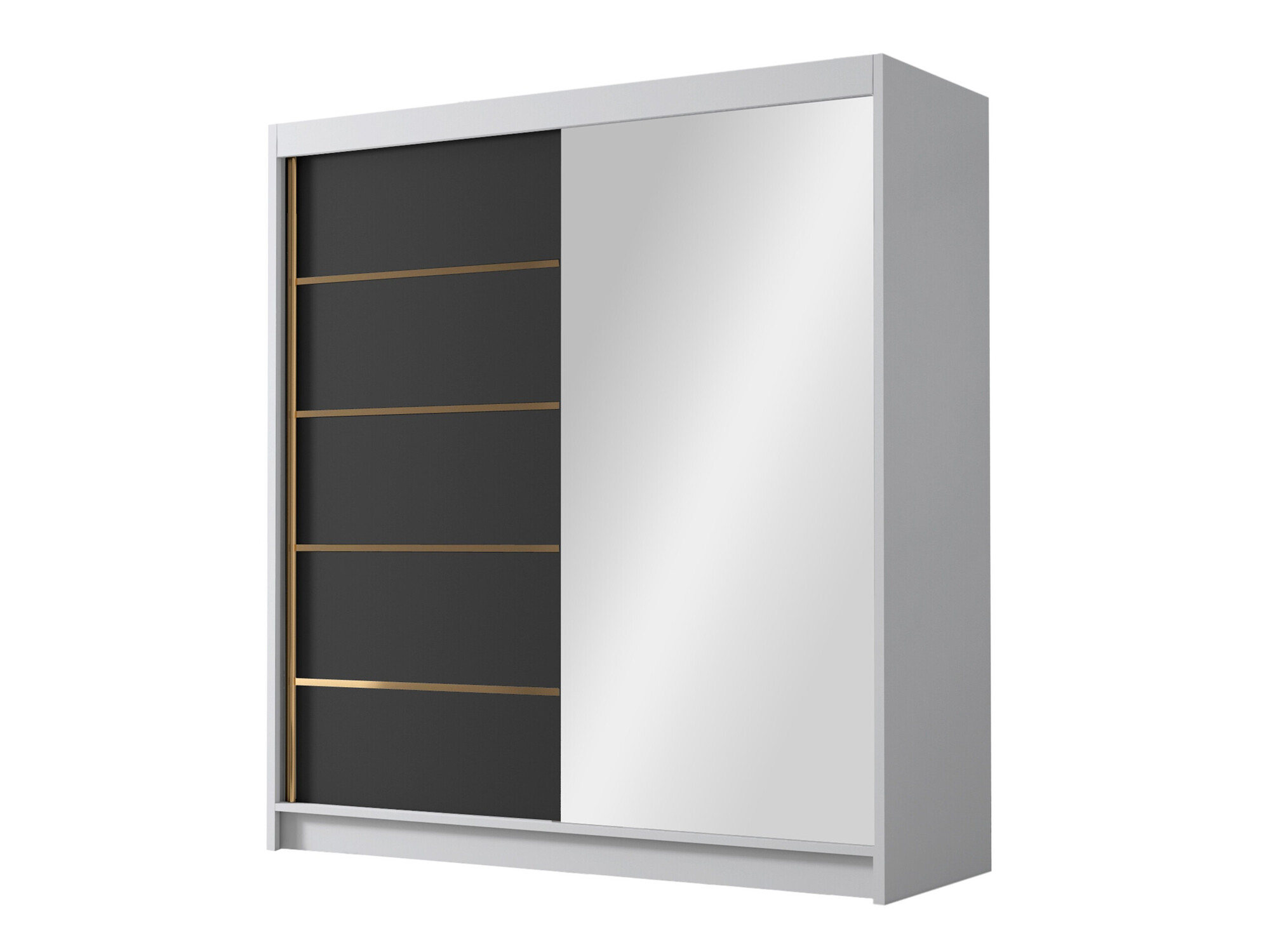 Armoire Atlanta 193, Noir, Blanc, 215x180x58cm, Portes d'armoire