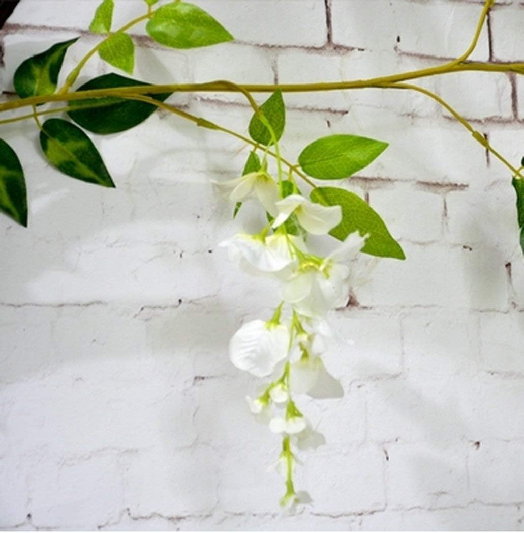 2 m de fleurs artificielles en soie, glycine, lierre, feuilles vertes, guirlande de vigne à suspendre pour fête de mariage, maison,lot de 2, blanc - 2