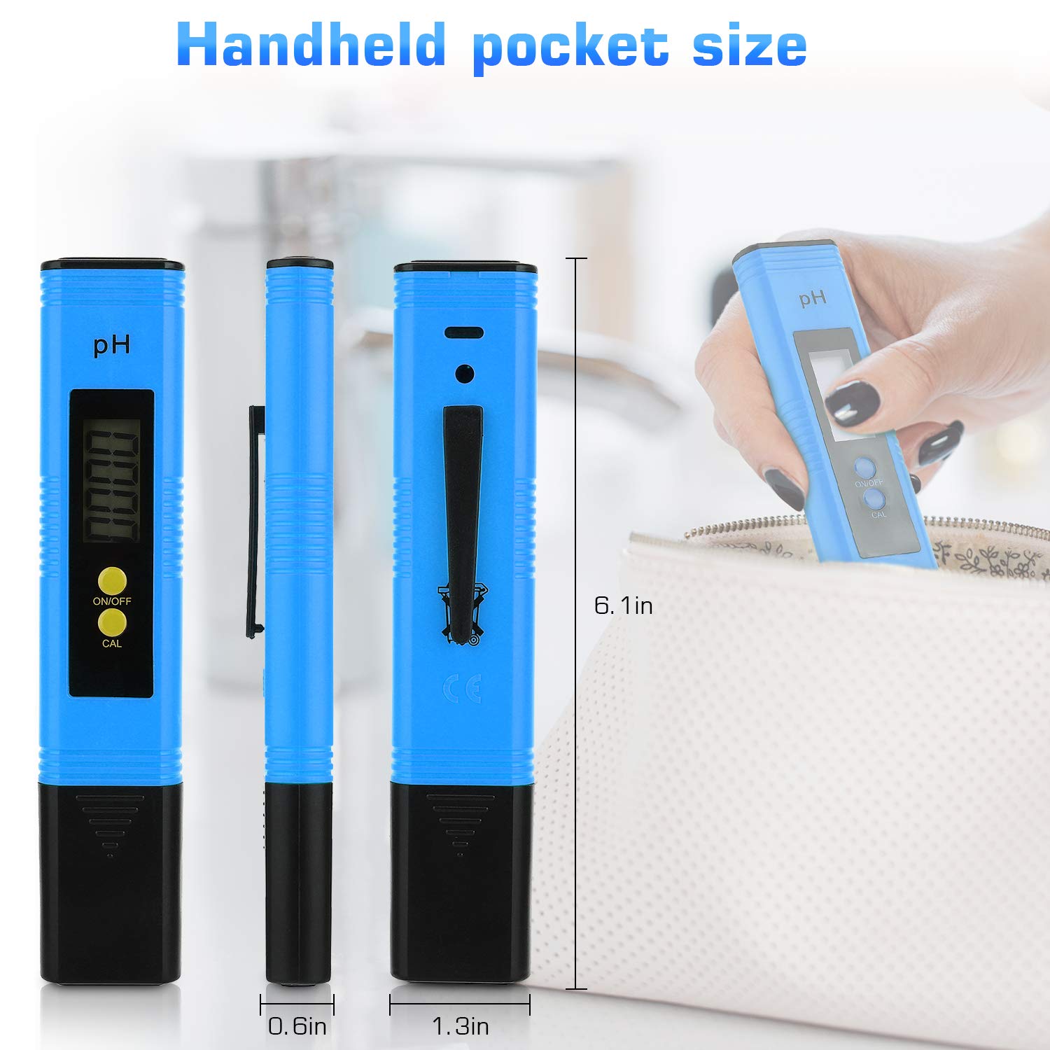 Lot de 2 ph-mètres pour la culture hydroponique de l'eau, stylo testeur de PH numérique 0.01 haute précision avec batterie, plage de mesure de PH 0-14 - 3