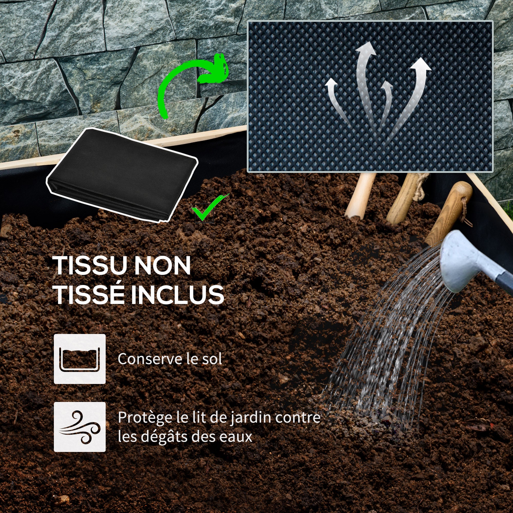 Jardinière sur roulettes inserts d'irrigation, feutre drainage sapin autoclave - 7