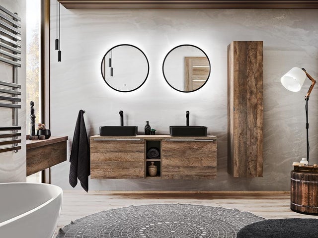 Meuble sous lavabo de salle de bain - Chêne Santa fe - L60-H46-P45,6 - KLAUS