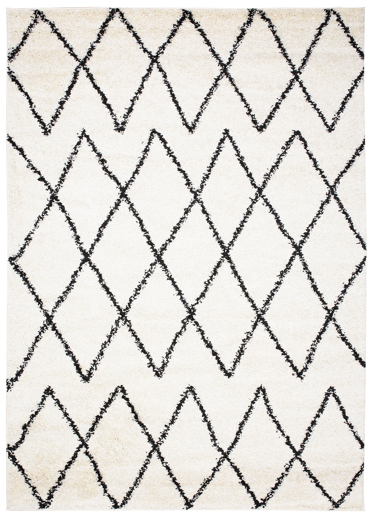 TAPISO Delhi Tapis de Salon Séjour Chambre Enfant Crème Noir Losanges Shaggy Super Doux Poils Longs 60 x 100 cm - 2