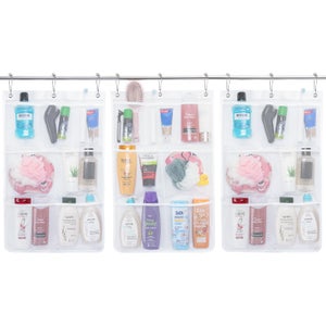 Confezione da 2 portaoggetti da doccia in rete, 7 tasche, organizer da doccia da appendere con rete ad asciugatura rapida, organizer portatile salvaspazio da bagno per contenere sapone, shampoo e navi