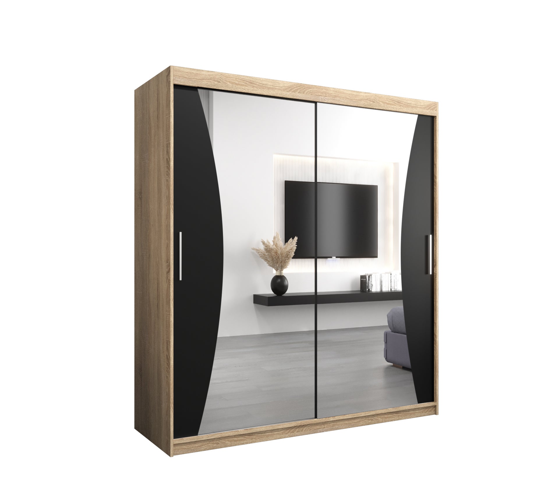 Szafa przesuwna garderoba MONACO 180 x 62 x 200 cm Sonoma + Czarny - Abiks Meble