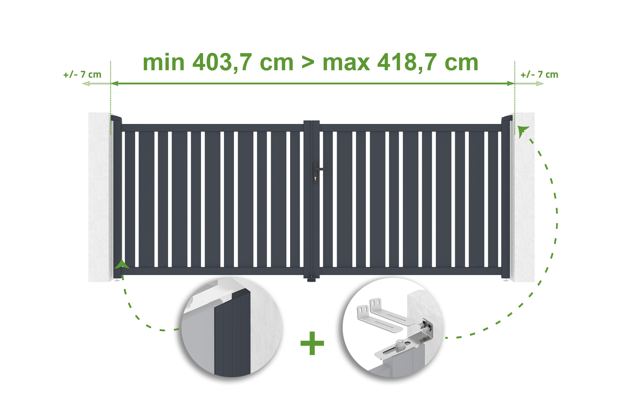 Brama skrzydłowa regulowana szerokość 4m VEYMONT H.160cm szara aluminiowa