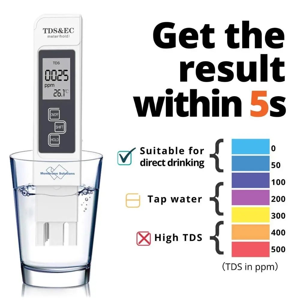 Testeur numérique de qualité de l'eau, compteur de pureté d'eau multifonctionnel, testeur de température PPM, compteur TDS CE, plage 0-9990 - 5
