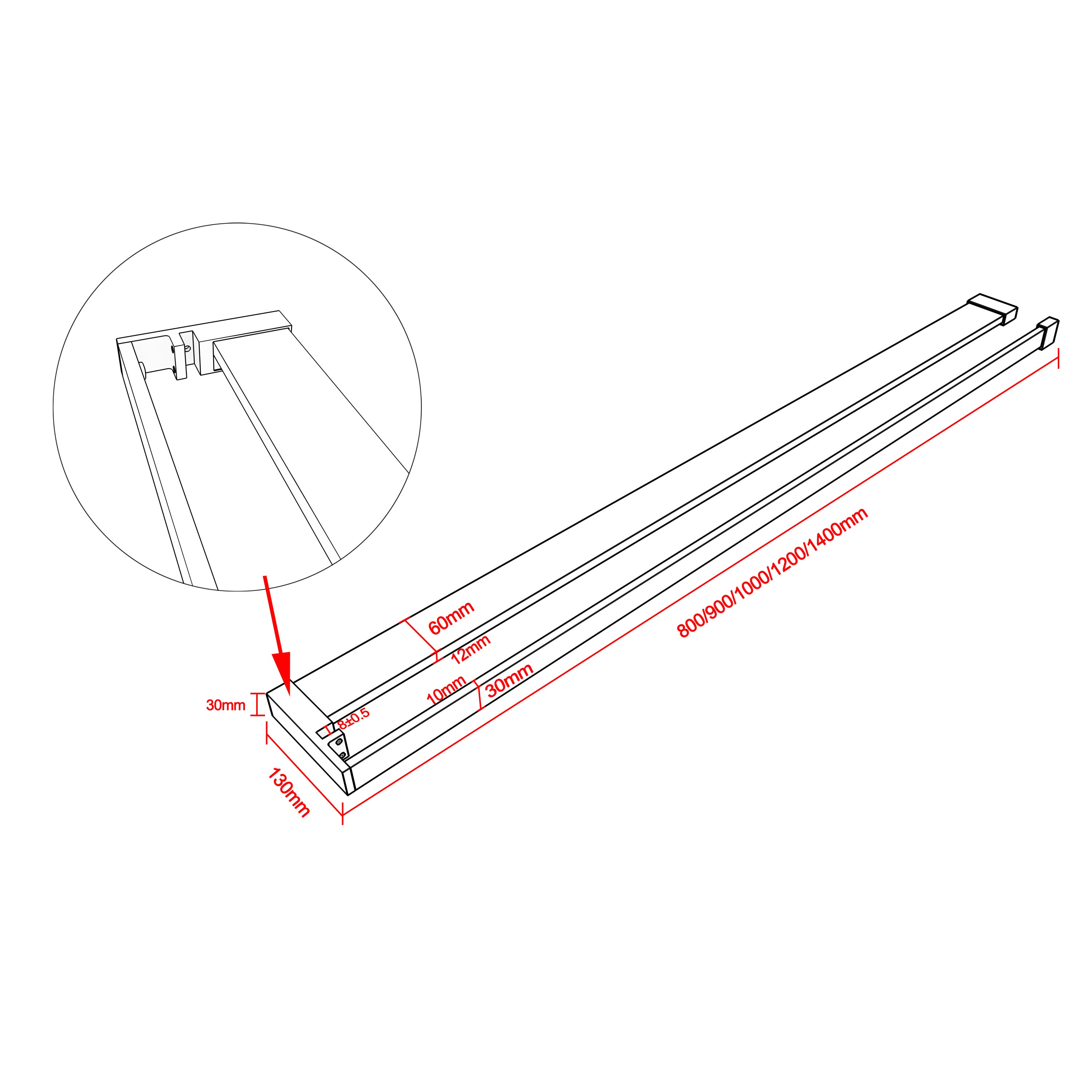Étagère de Douche pour paroi de douche à l'italienne 140cm, en aluminium chromé brillant, en kit complet - 6