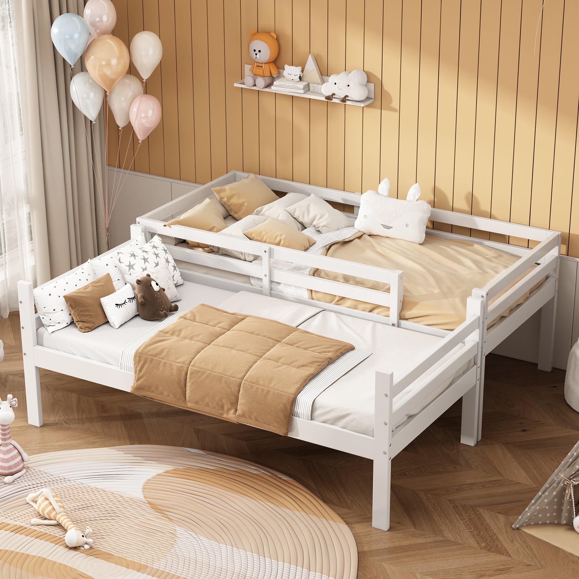 Lit superposé pour enfants avec échelle d'angle à trois niveaux et protection contre les chutes, cadre en pin, blanc, 90x200cm - 4