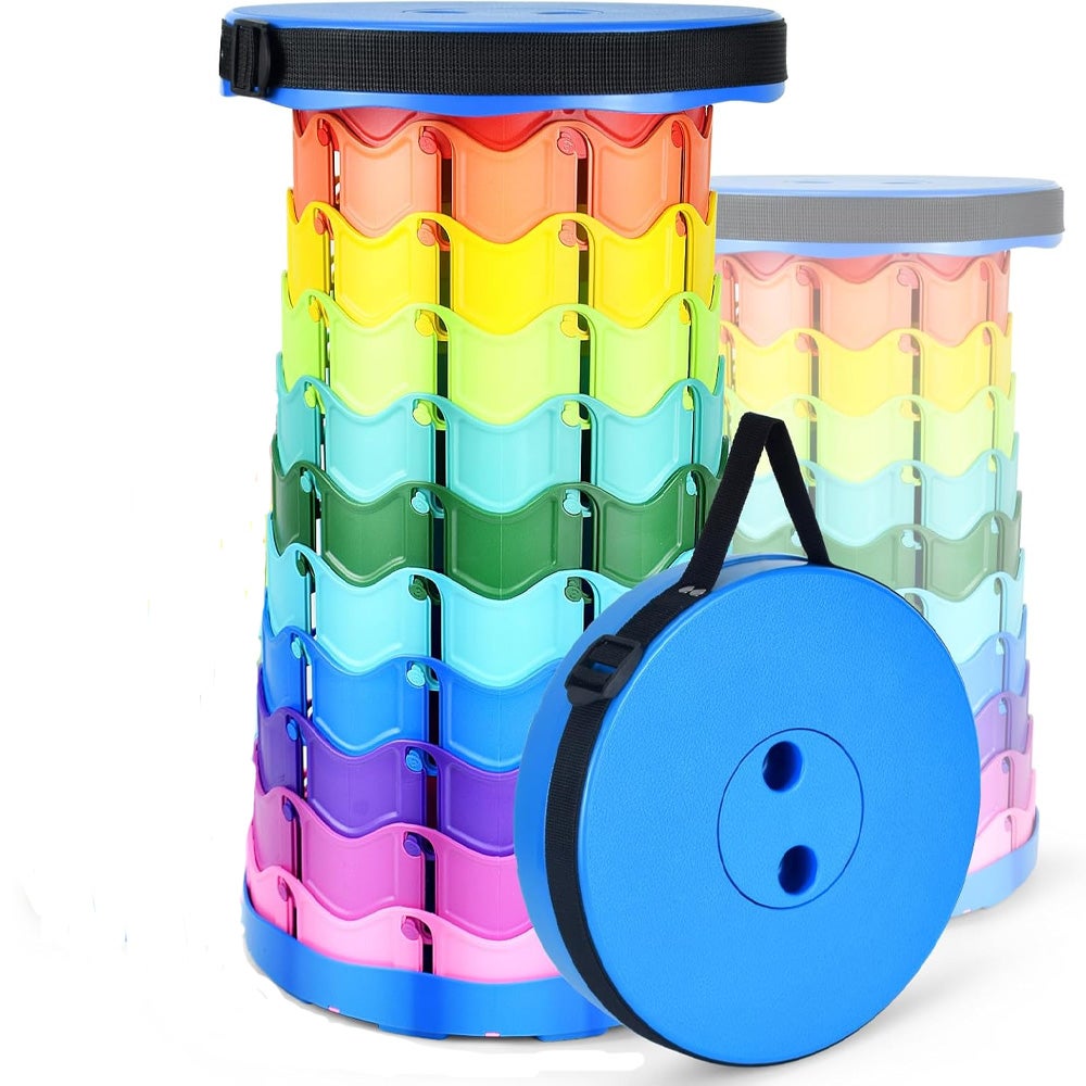 Przenośny, dwuczęściowy składany stołek, regulowany na wysokość od 6,5 do 45 cm, odpowiedni do grillowania i podróży, niebieski