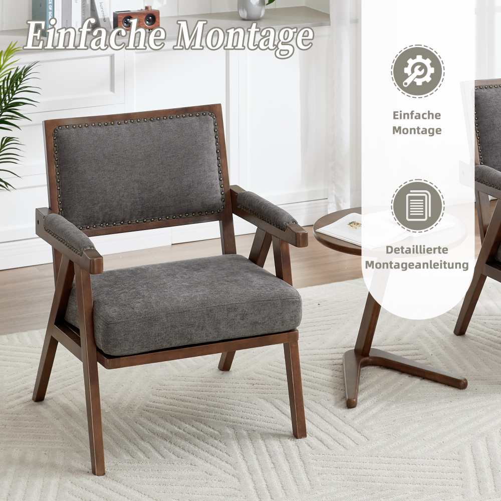 Fauteuil Lounge Tissu Moderne Mid-Century avec Accoudoirs et Cadre Bois pour Salon, Chambre, Bureau - 6