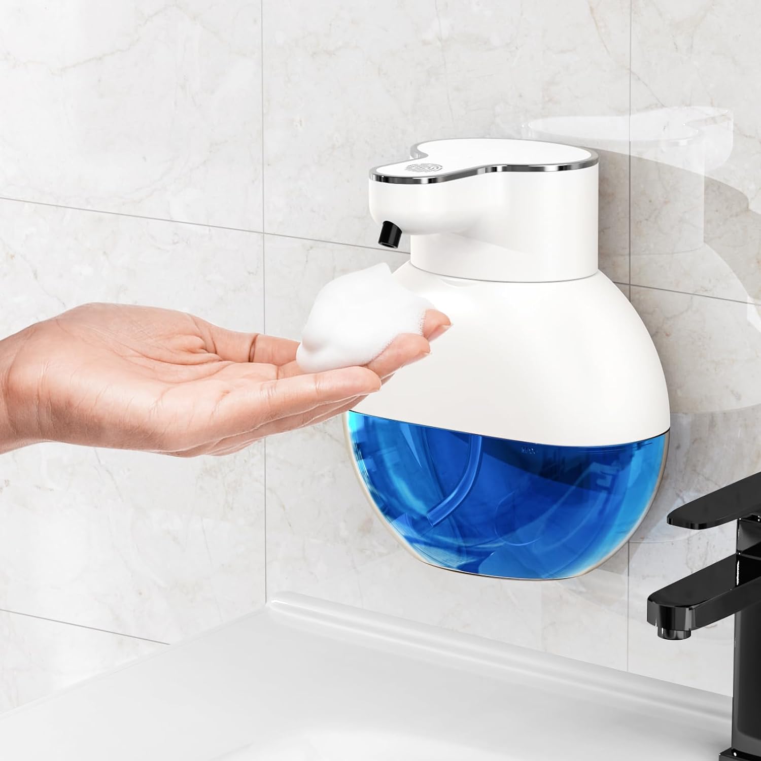 (Biały) Bezdotykowy dozownik mydła, 400 ml dozownik do mycia rąk, ścienny elektryczny dozownik mydła
