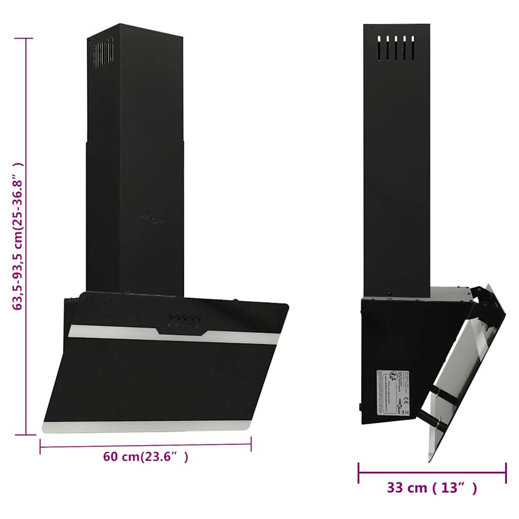 Hotte murale 60 cm Acier et verre trempé Noir vidaXL - 3