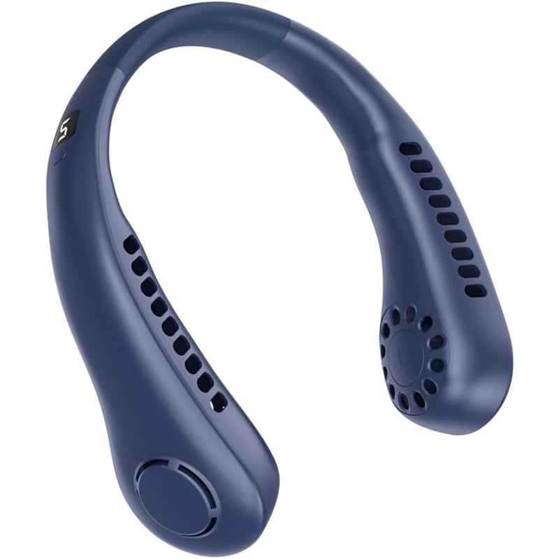 Niebieski, bezłopatkowy, przenośny wentylator na szyję, 5 prędkości, cyfrowy wyświetlacz, duża pojemność 3000 mAh, mały, przenośny wentylator