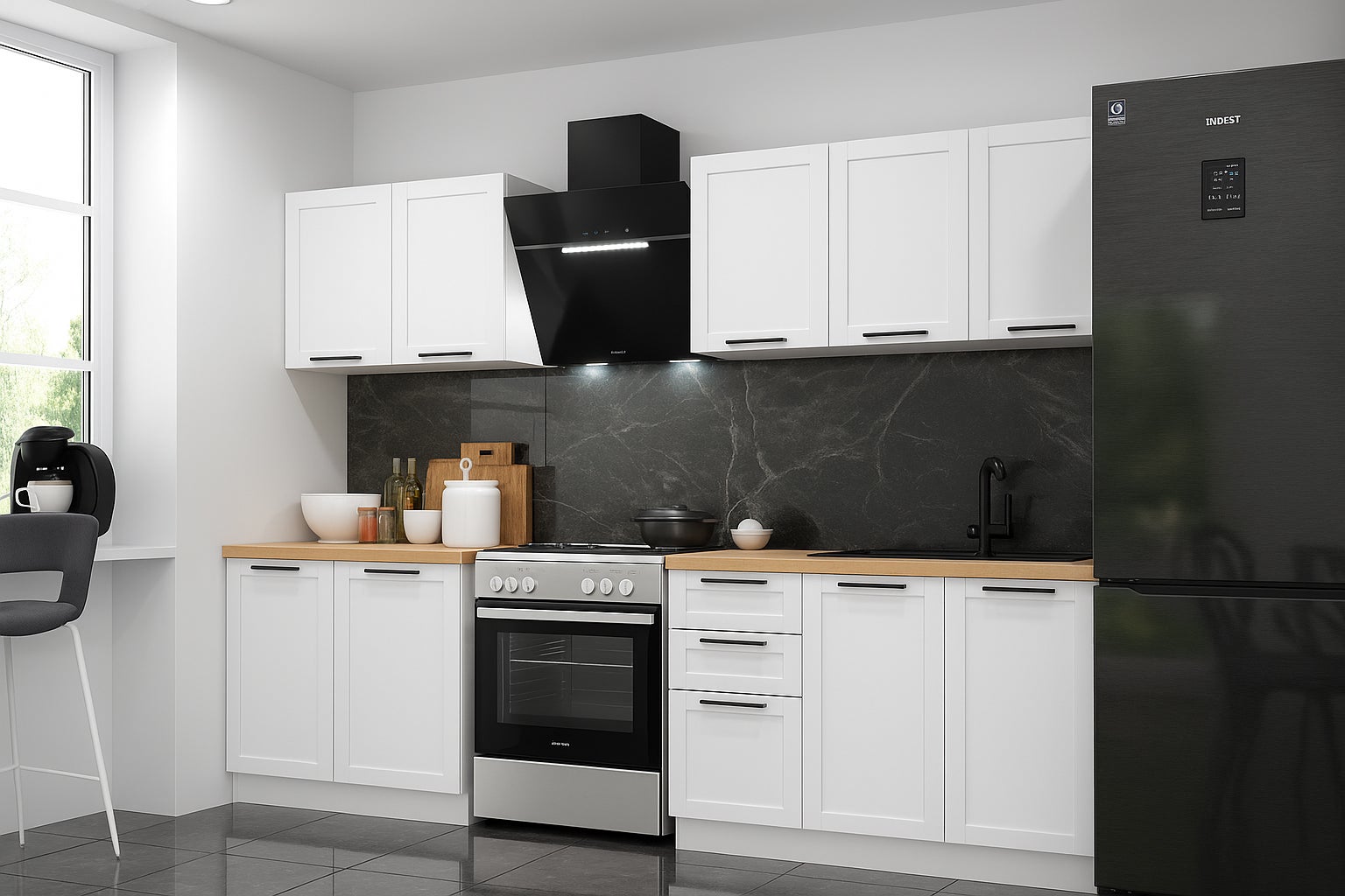 Cuisine complète Quadro blanc 6 éléments avec façades à cadre - 200 cm - 3