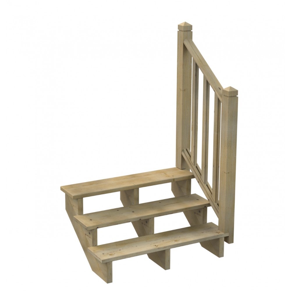 Kit Garde-corps Bois 3 marches LOUISIANE - Escalier Extérieur - Rampes Recoupables - Traité Autoclave - Montage Facile - Garantie 10 ans - 2