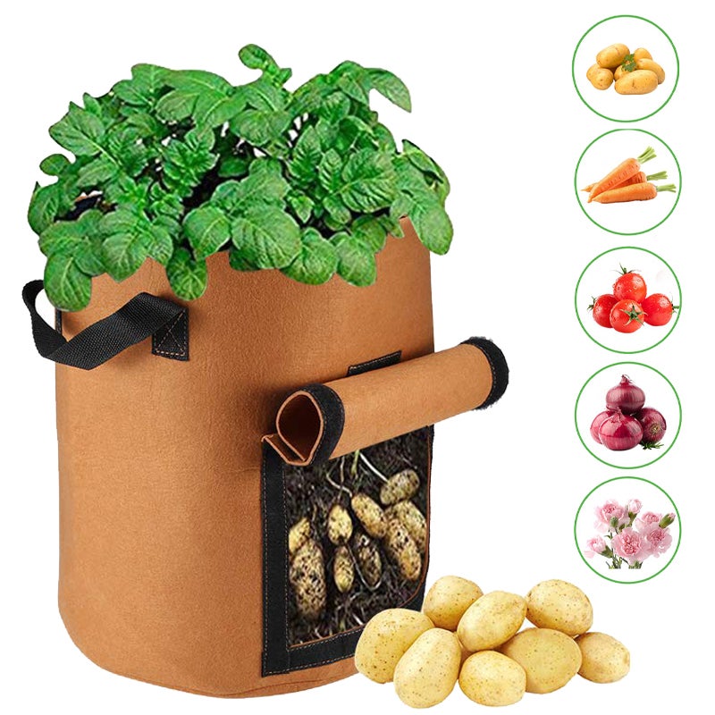 Galonowe worki na ziemniaki do uprawy roślin ogrodowych z klapą Oddychająca doniczka z tkaniny na warzywa jasnobrązowa