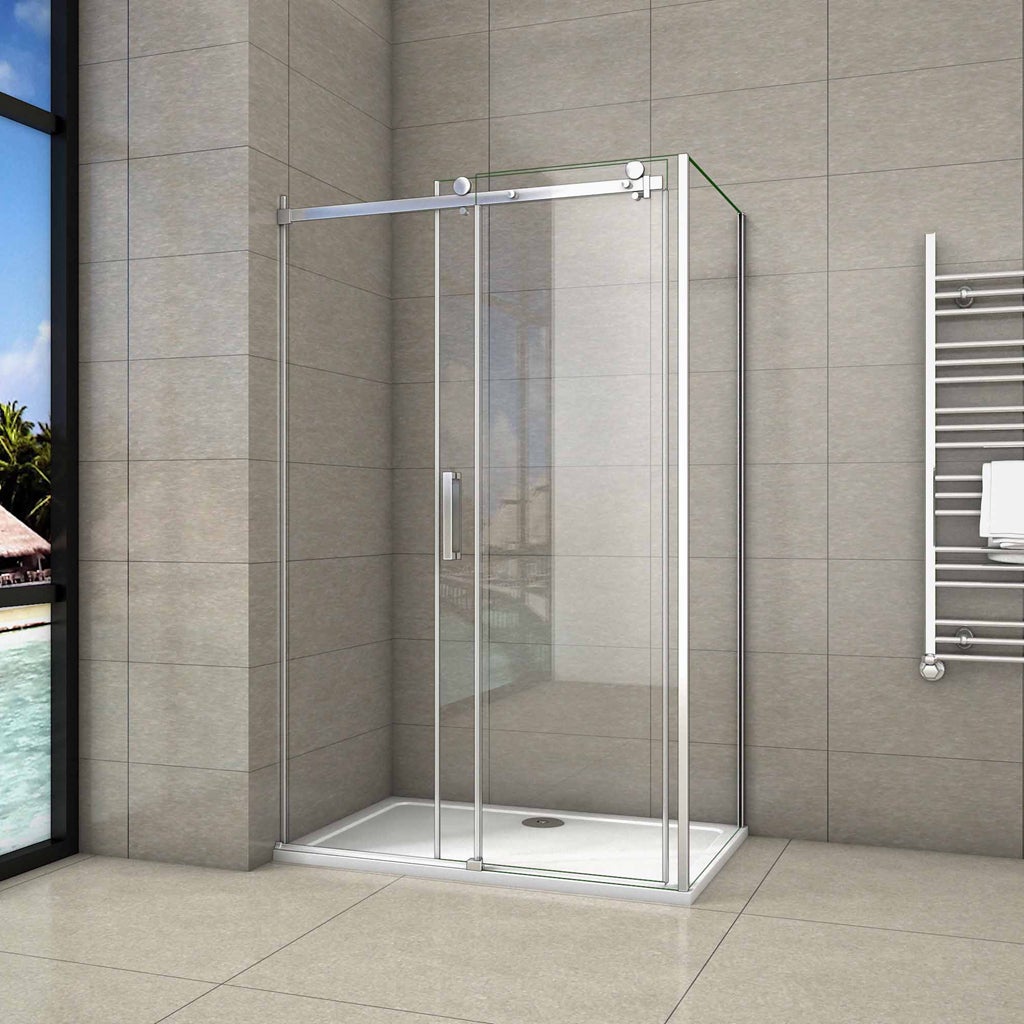 195 cm Box Doccia Angolare Porta Scorrevole con Parete Laterale 120x80 cm Vetro 8 mm Temperato Trasparente Anticalcare Telaio Cromato Lucido - 2