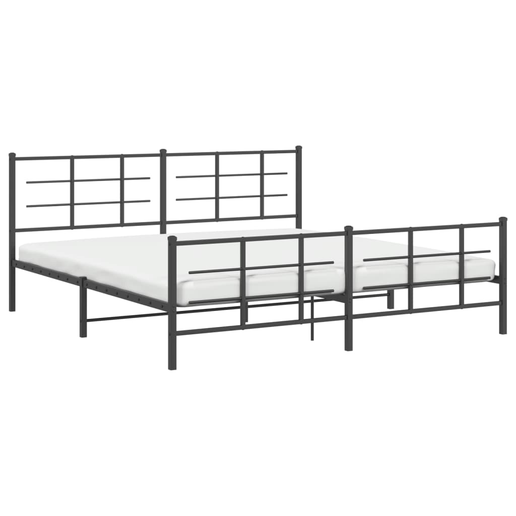 Estructura de cama sin colchón con estribo, de metal negro, para dormitorio, 183 × 213 cm - 4