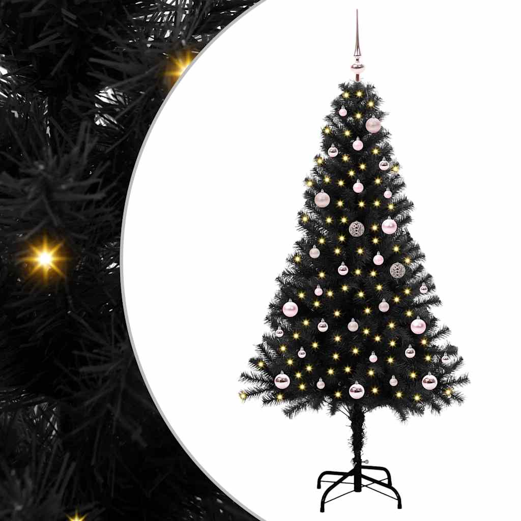 Choinka z 150 diodami LED z podstawą Czarny 150 cm PVC