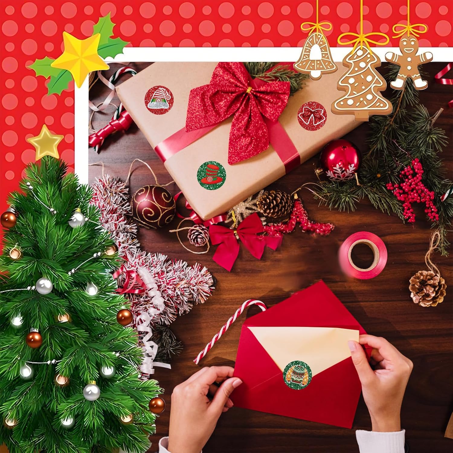 360 Pcs Etiquettes Autocollante Noël, 9 Motifs Etiquette Stickers Noel Rondes 3,8 cm Joyeux Autocollants de Noël Autocollants Décoratifs pour Envelopp - 5