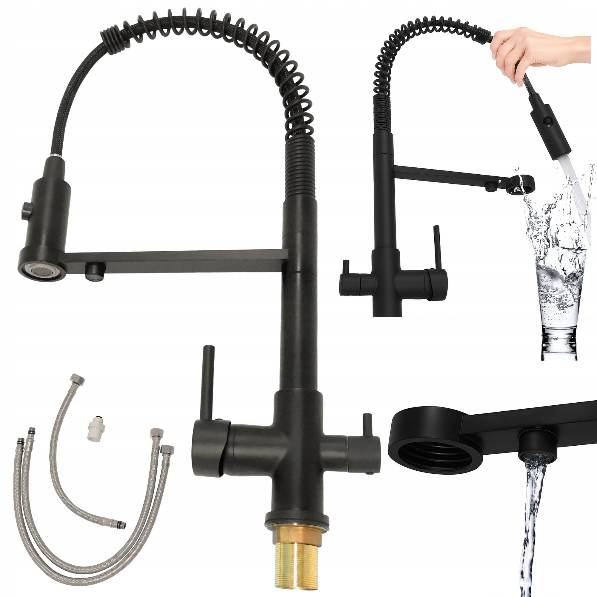 Bateria kuchenna trójdrożna Estiva OMA 3WAY Black czarna wyciągana wylewka