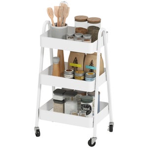 Sywhitta Scaffale in plastica a 3 livelli su ruote, carrello portaoggetti da cucina, per camera da letto, bagno, ufficio, nero