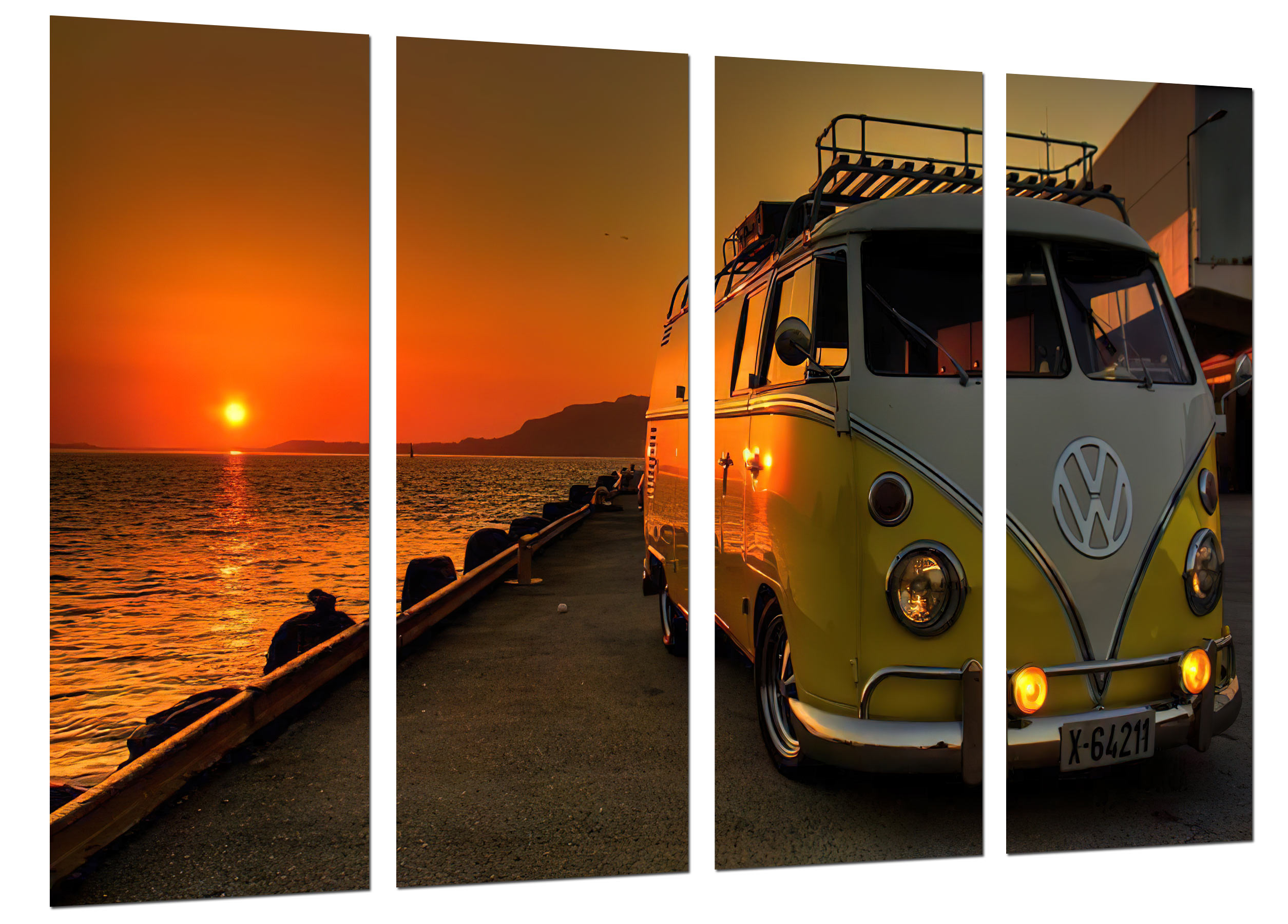 Set cuadros furgoneta volkswagen camper, vintage, impresión digital sobre madera