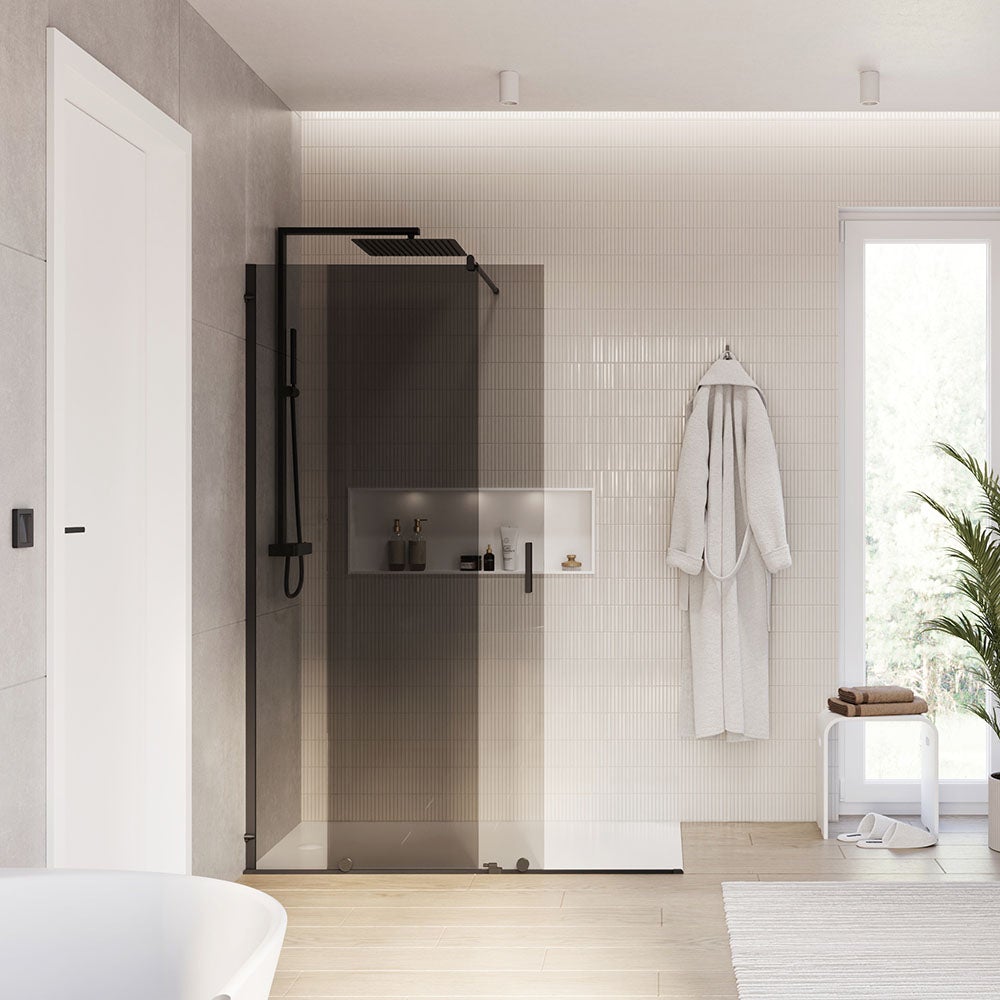 Bernstein Ścianka prysznicowa Walk-In 140cm NT101 szkło szare ESG 8mm drzwi prysznicowe przesuwne ze ścianką - 3