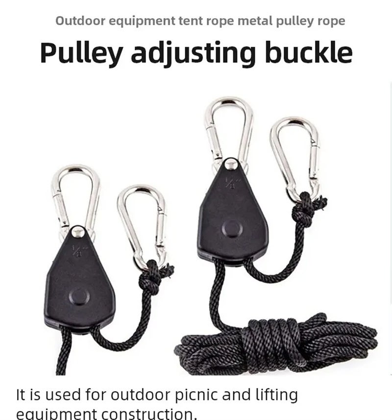Lot de 4 crochets à cliquet réglables et robustes pour tentes et lampes de culture - Crochets de poulie à corde de 1/8, parfaits pour le camping - 4
