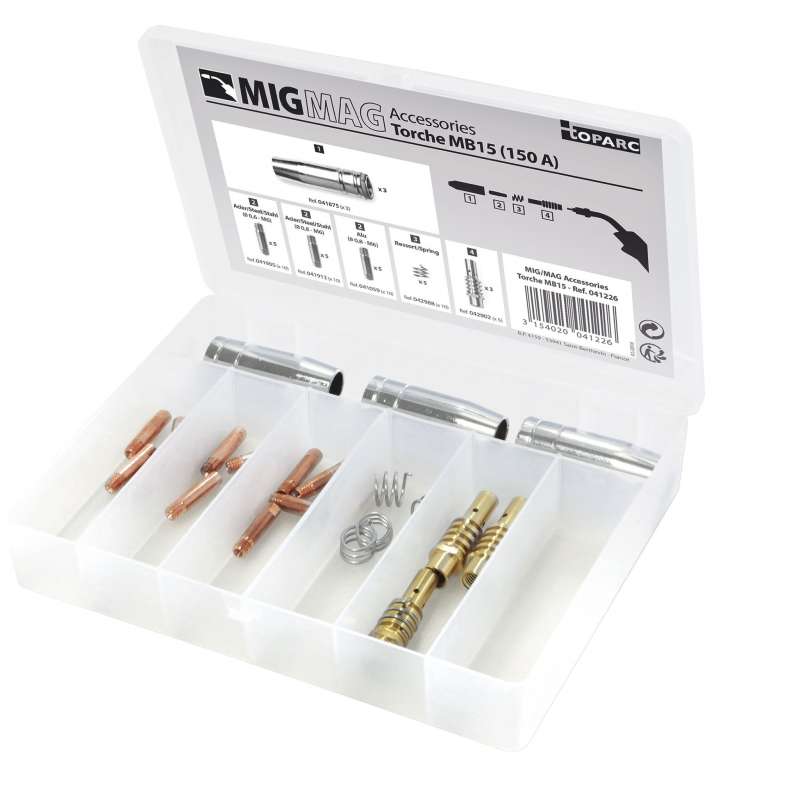 Gys, Scatola di Consumi, per Torcia Mig 150A (Mb15) 041226 Scatola di Materiali di Consumo per Torcia Mig 150 A, Bianco, Set di 26 Pezzi, 041226