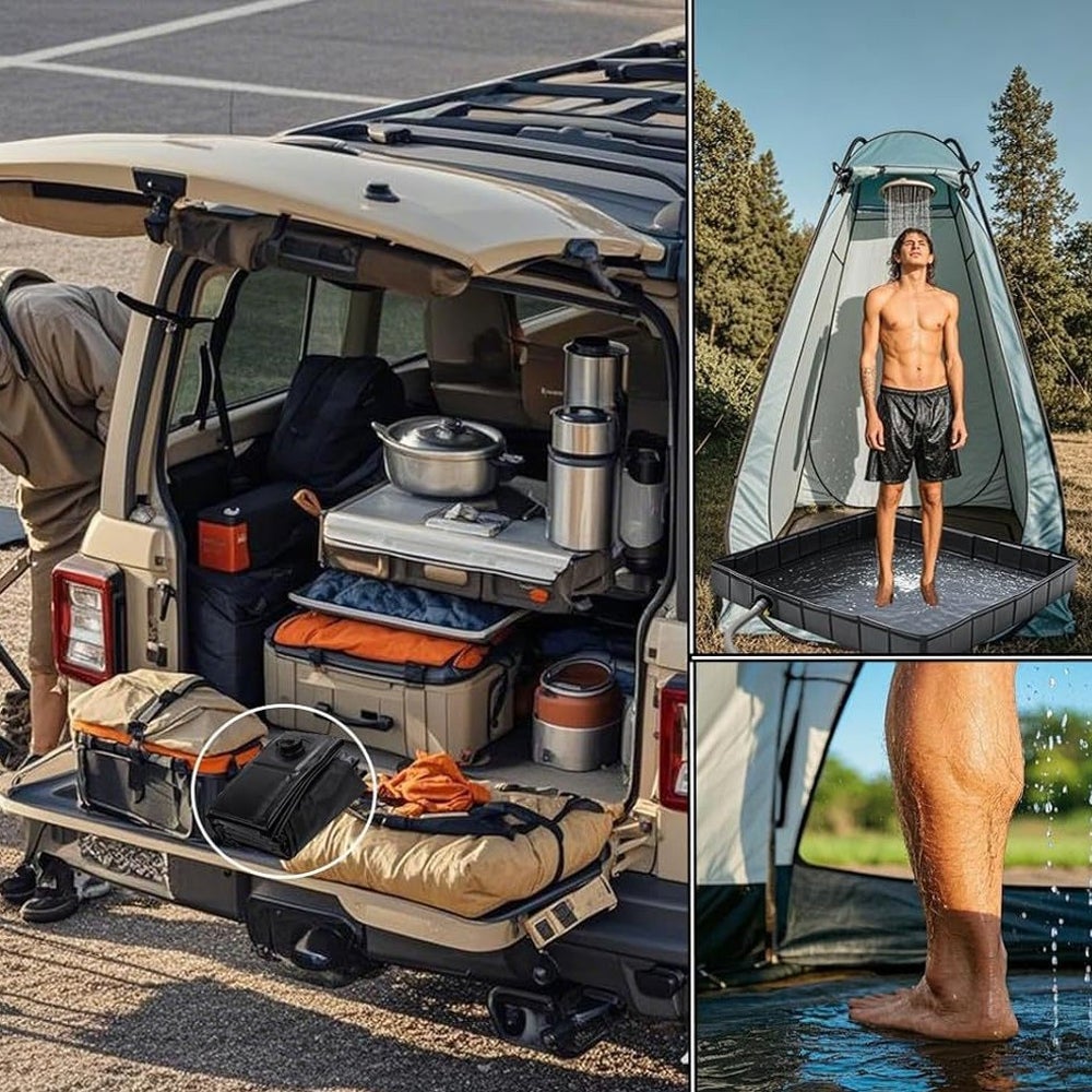 Base doccia portatile da campeggio 104 cm – Pieghevole con tubo di scarico e morsetto – Per tenda doccia, camper, esterni, animali e uso temporaneo - 4