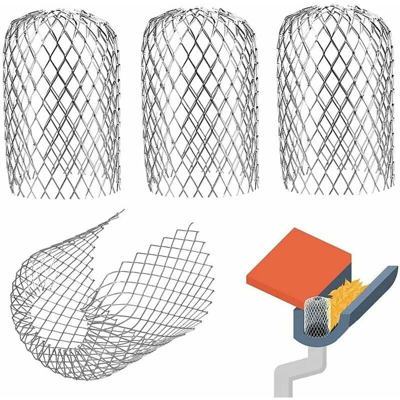 Zestaw 4 metalowych osłon rynienowych 10x20 cm, rozszerzalny filtr siatkowy, sitko do liści, osłona rury spustowej
