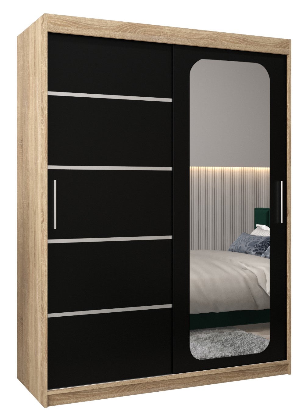 Szafa przesuwna garderoba PROMO V2 150 x 62 x 200 cm Sonoma + Czarny - Abiks Meble