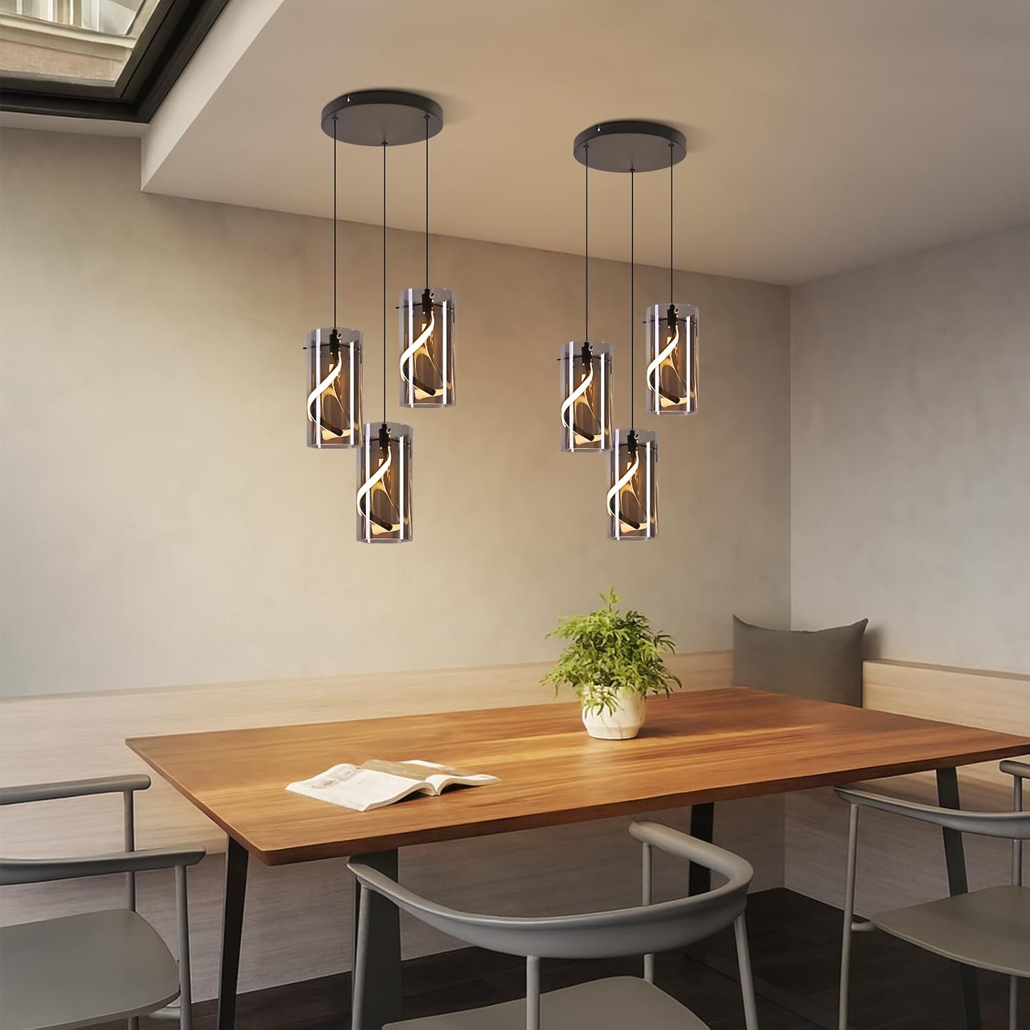 ZMH Suspension LED 3 Flamme Noir 150 Cm 23w Hauteur Réglable Suspendue Salon Chambre - 7