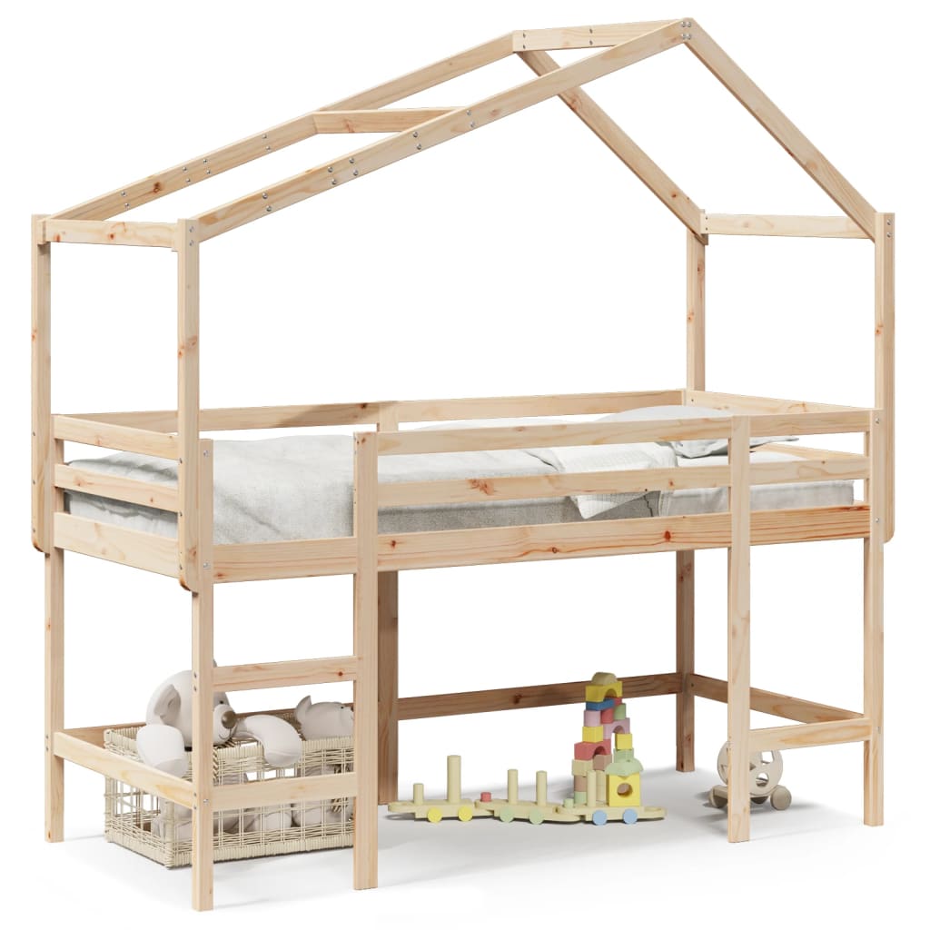 Lit superposé et échelle et toit 90x190 cm bois de pin massif - 2