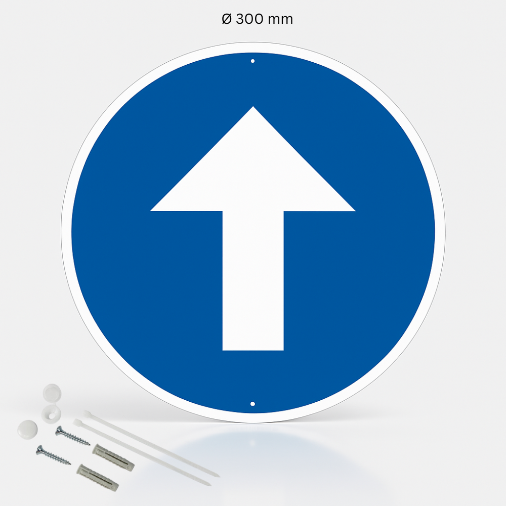 Flèche en haut panneau signalisation rond prépercé en aluminium + kit ...