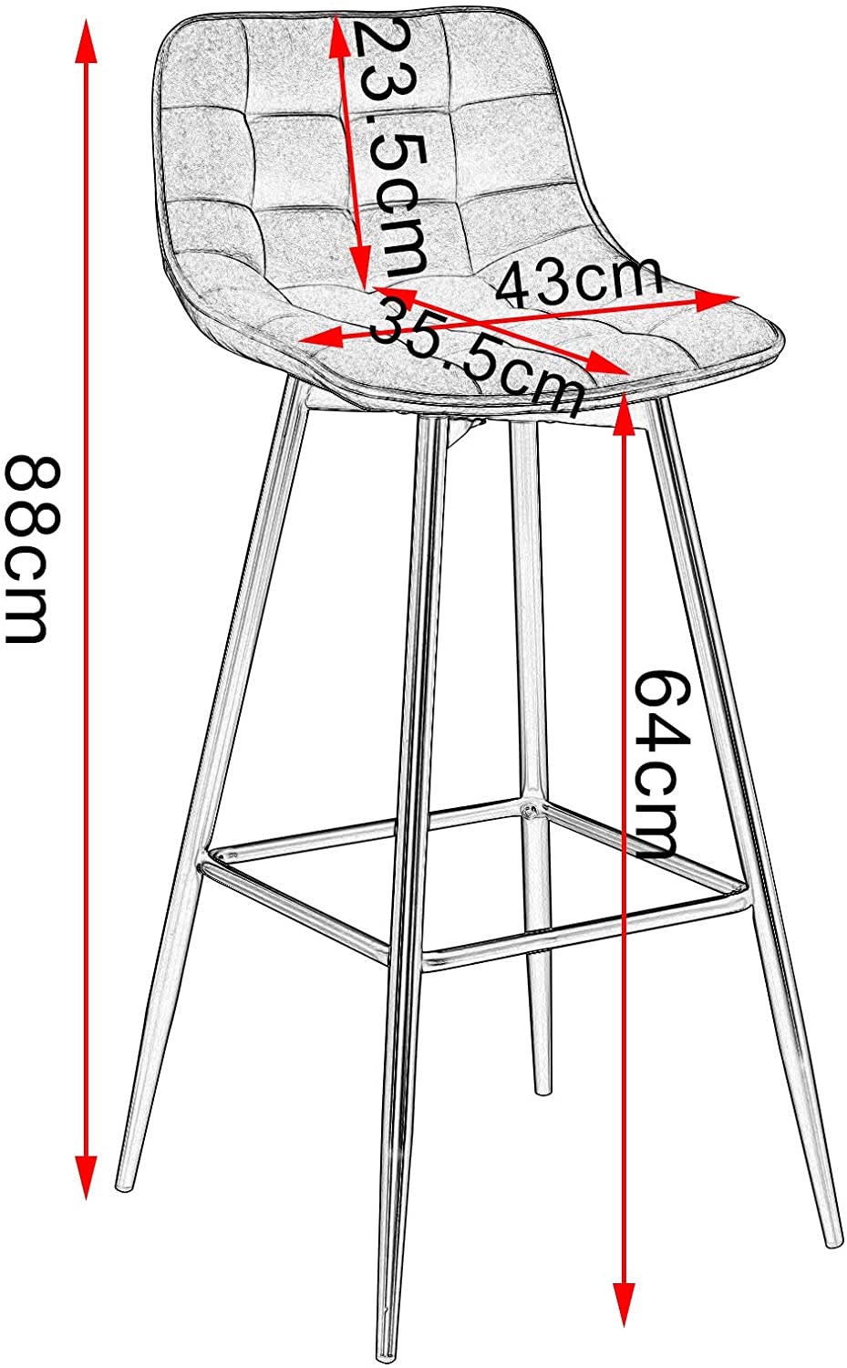 WOLTU Lot de 4 Tabourets de bar avec repose-pieds. Tabourets bar-bistro. Siège en similicuir. Pieds en métal. Gris - 3