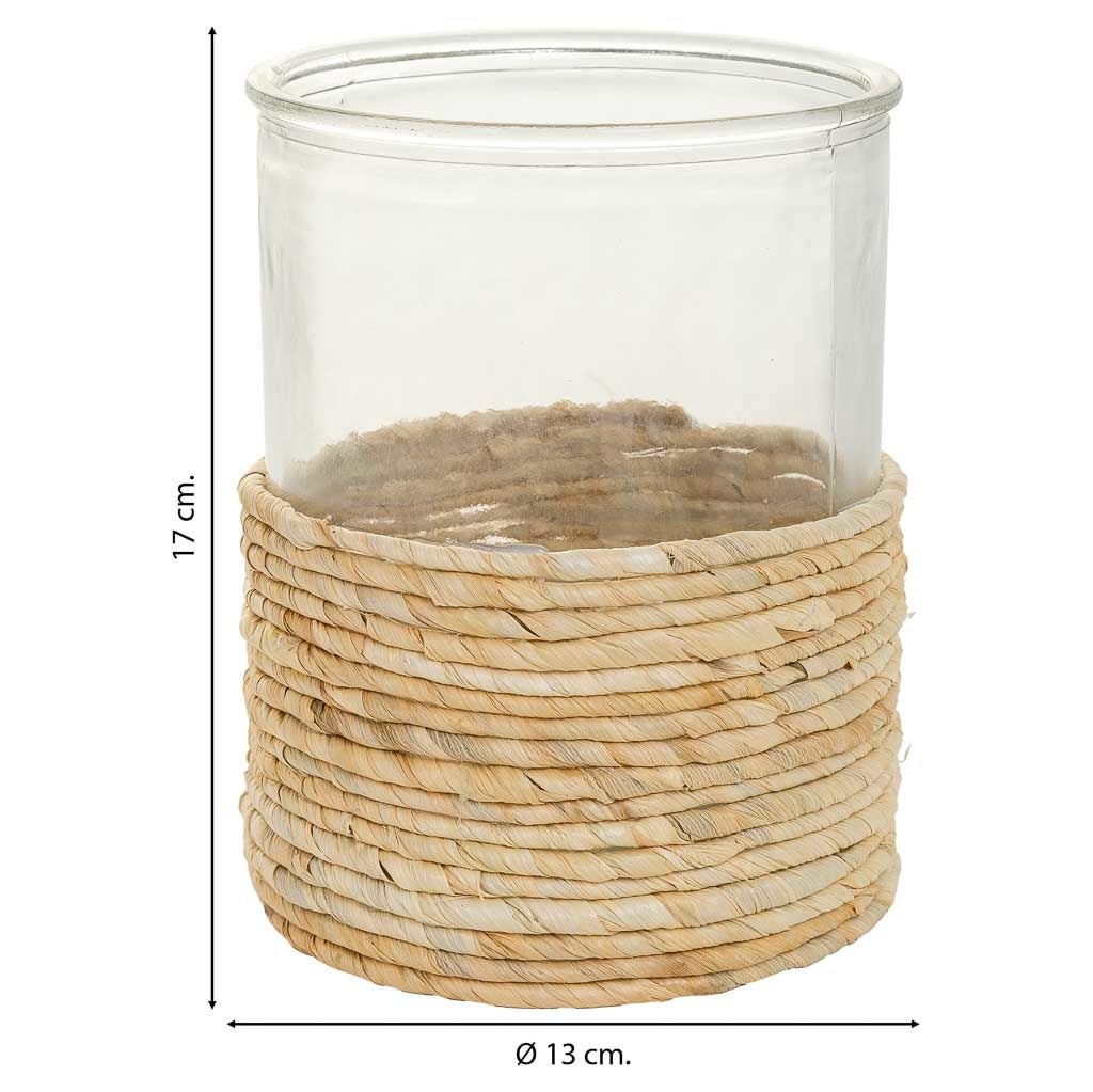 Vase en verre et fibre naturelle marron d13x17h - 4