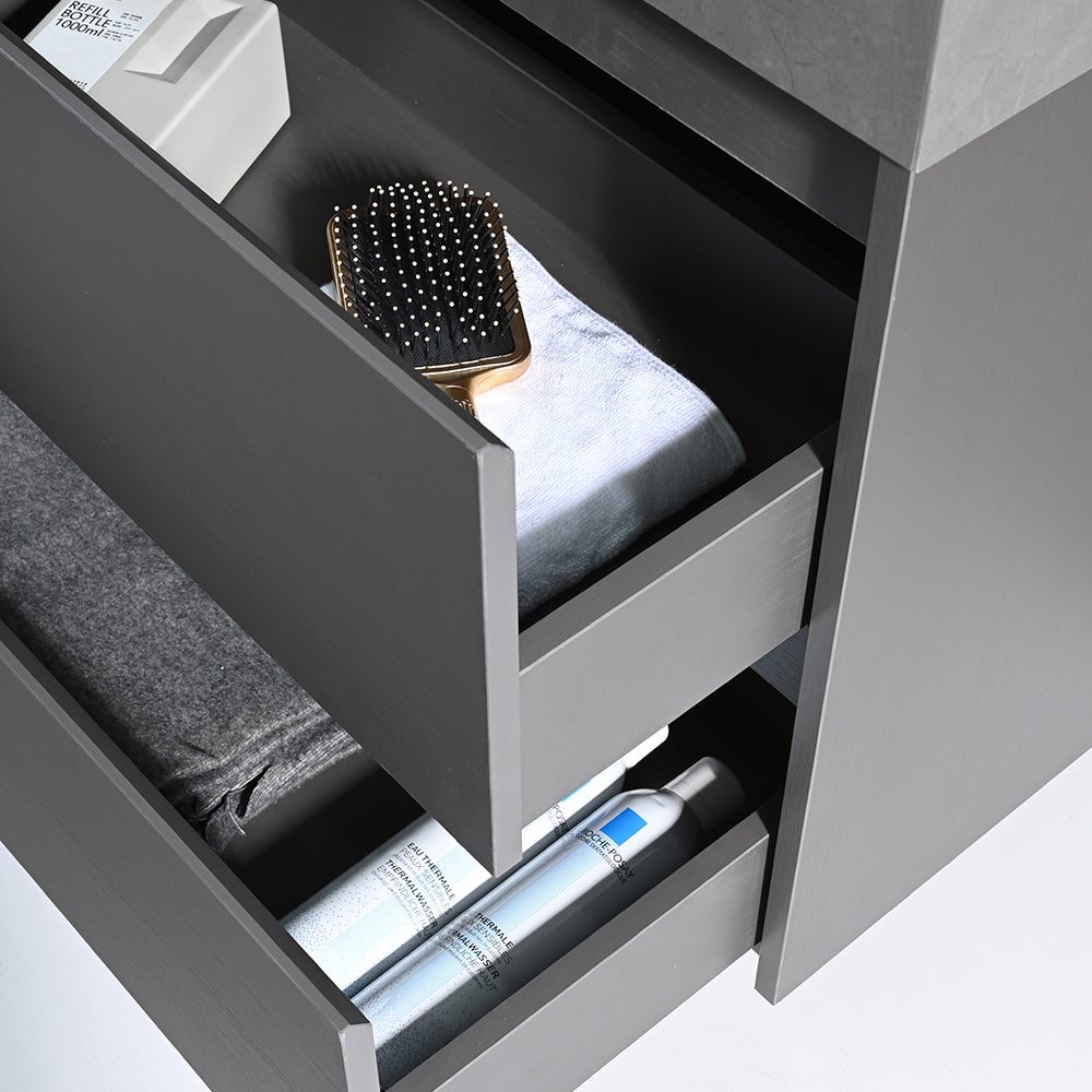 Meuble salle de bain double vasque 120cm gris et effet marbre gris avec miroir LED LB-8476G-120 - 7