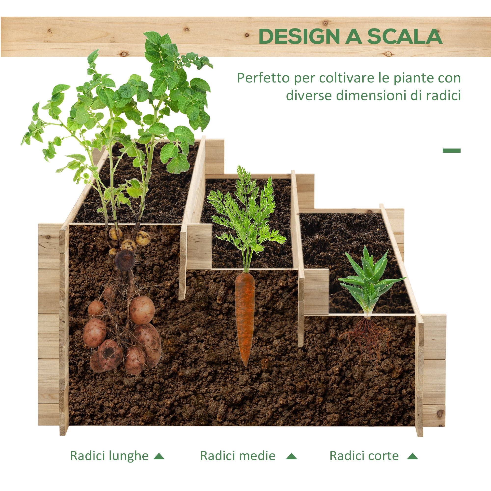 Jardinière surélevée en bois à 3 niveaux,pour potager d'extérieur,fleurs,légumes et herbes aromatiques,120x100x54cm - 5