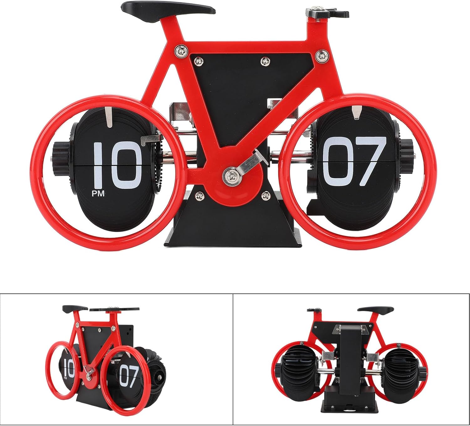 Horloge de table en forme de vélo, horloge à rotation automatique des pages, horloge décorative rétro, horloge à rotation simple des pages (rouge) - 5