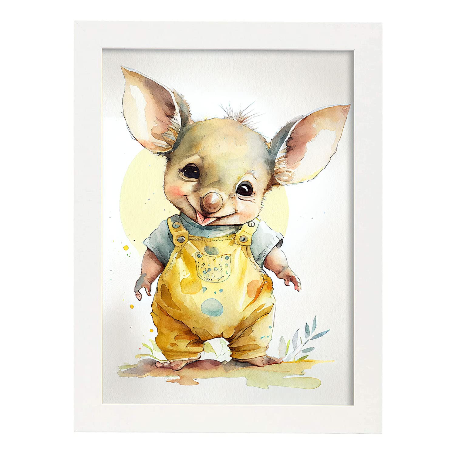 Nacnic poster de canguro en estilo acuarela ilustraciones infantiles a todo color de animalitos bebé sobre fondo blanco a3 marcos blanco