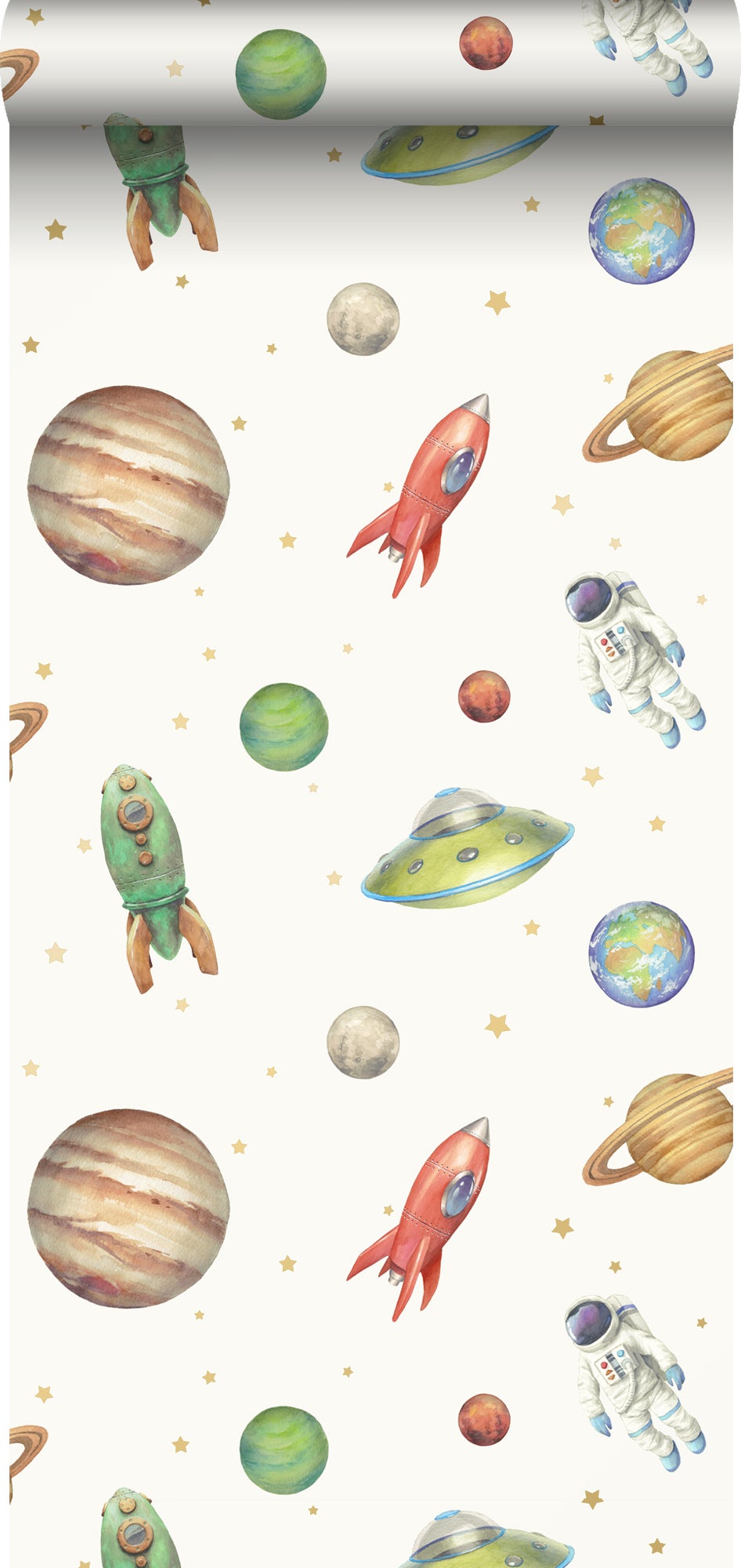 Papel pintado planetas en el espacio blanco, verde y rojo - 0,53 x 10,05 m - sanders & sanders