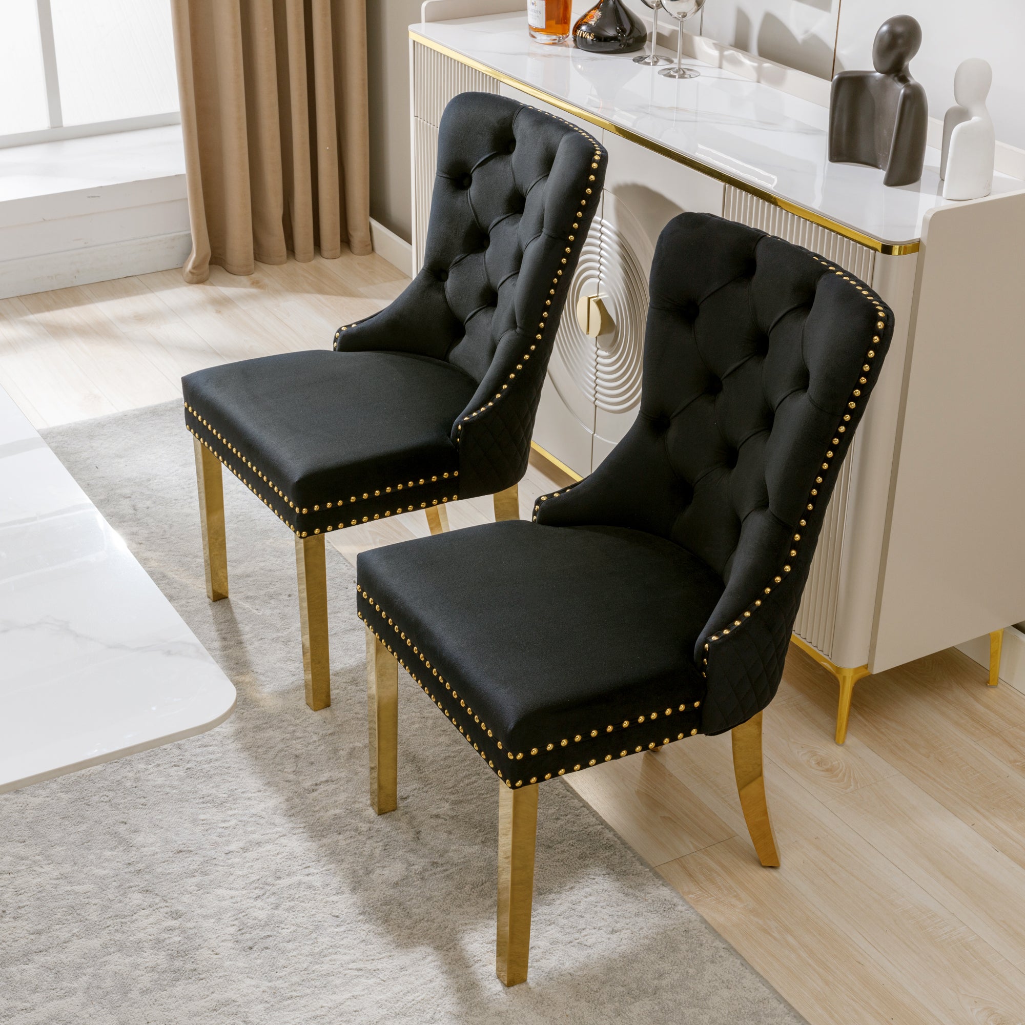 Silla de comedor (silla de cocina, silla de sala de estar con anillos de tiro redondos únicos en el respaldo, 2 piezas) - 2
