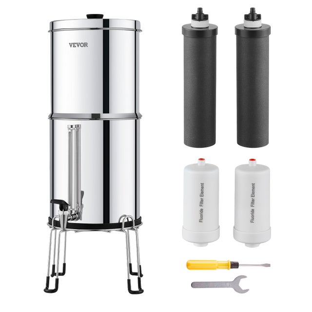 Sistema Filtração Água Gravidade,VEVOR 2,25G Aço Inox 304,Reduz Chumbo & 99% Cloro,2 Filtros Carvão Ativo,2 Filtros Defluoração,Torneira