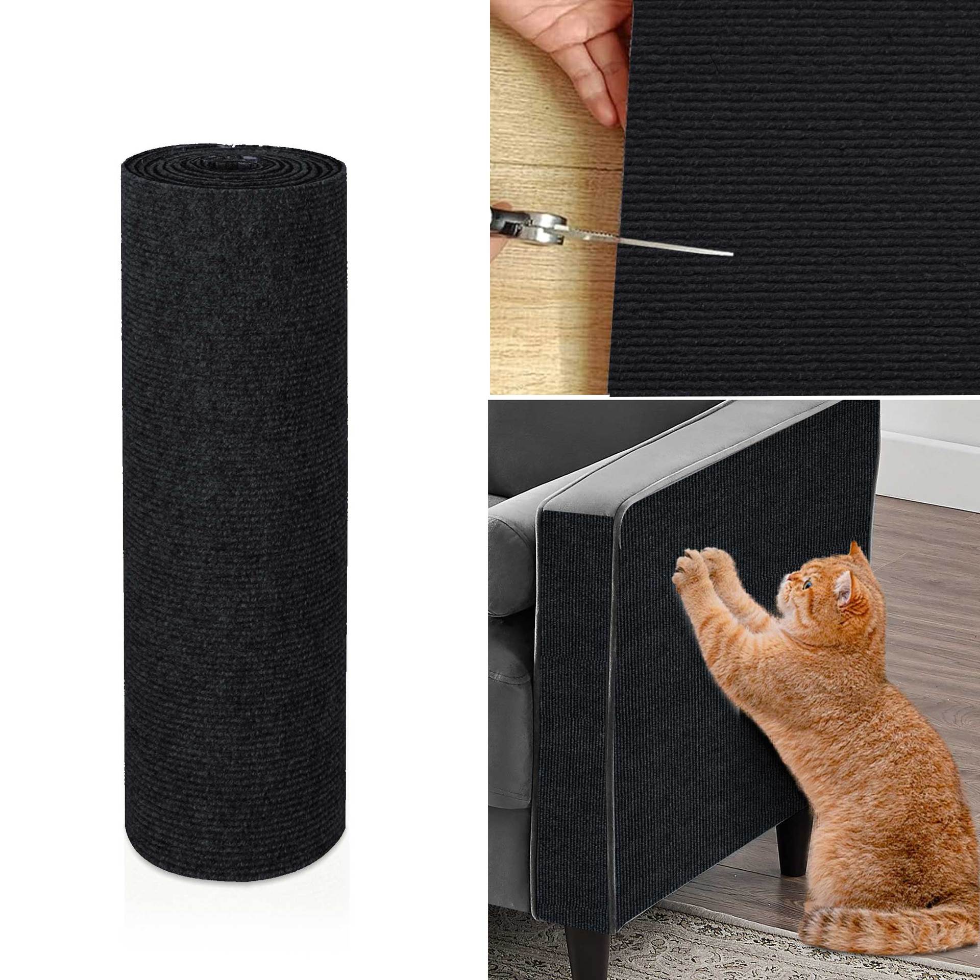 Tapis à Gratter Pour Chat Autocollant - 40 X 200 Cm, Découpable, Protection Canapé, Meuble, Mur (Couleur Kaki)