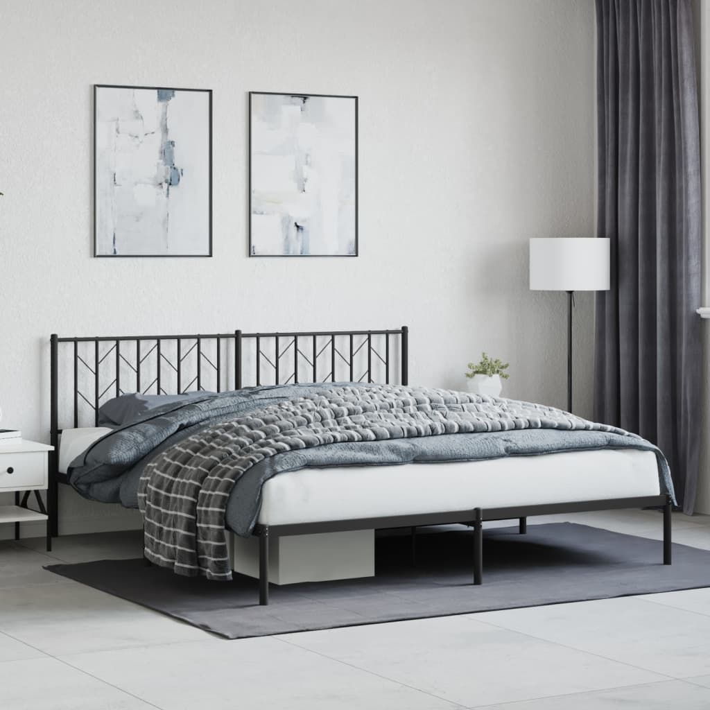 Cadre de lit métal avec tête de lit/pied de lit noir 193x203 cm | Leroy