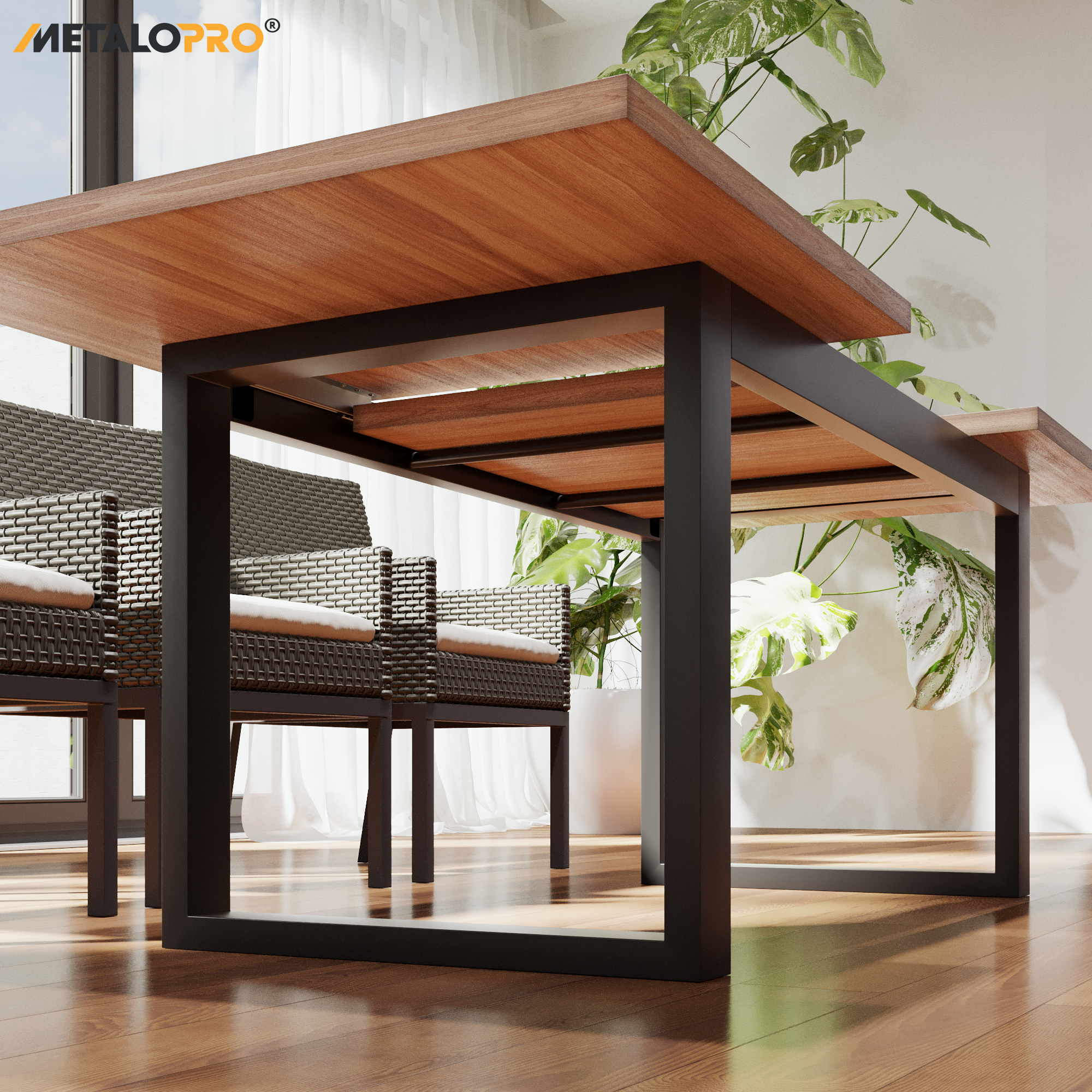 MetaloPro Eta Split - Pied de table extensible, stable, parfait pour salle à manger, salon ou cuisine, cadre en métal durable - 8